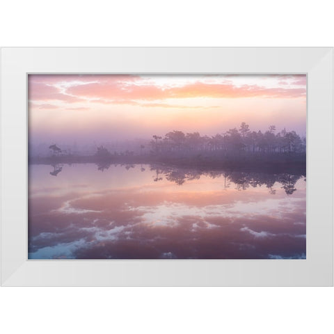 Pink Morning White Modern Wood Framed Art Print by Zilbalodis, Eriks