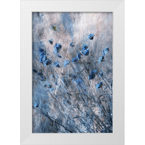 Blue Flowers White Modern Wood Framed Art Print by Devos, Delphine