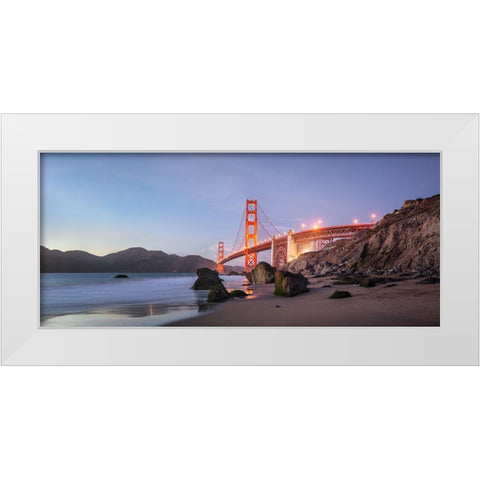 Sunset Bay White Modern Wood Framed Art Print by Fegari