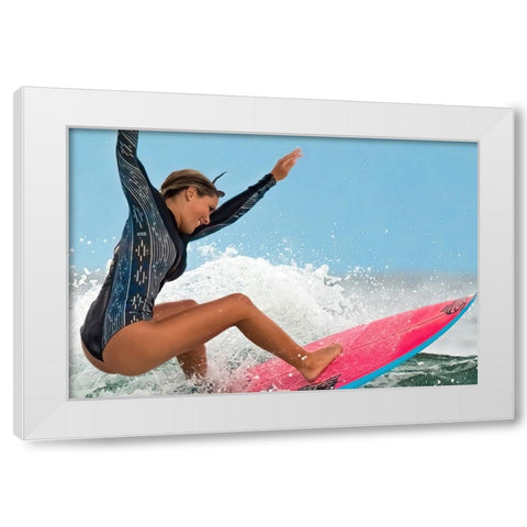 Happy Surfing 1 White Modern Wood Framed Art Print by Ranfuchs