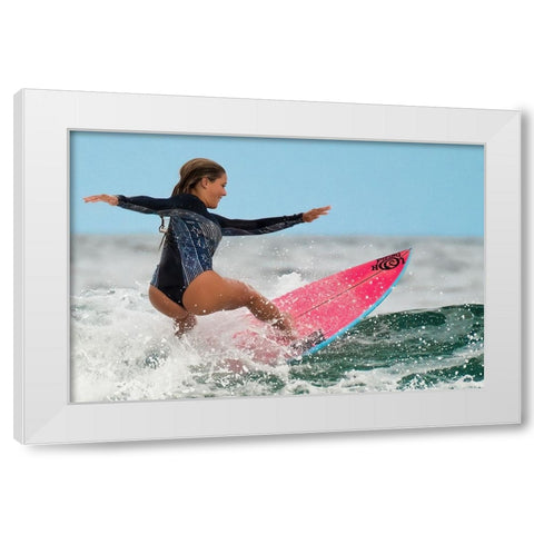 Happy Surfing 2 White Modern Wood Framed Art Print by Ranfuchs