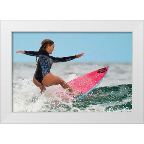 Happy Surfing 2 White Modern Wood Framed Art Print by Ranfuchs