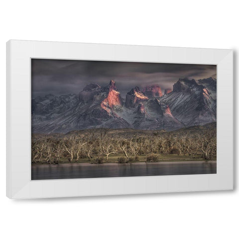 Below The Peaks Of Patagonia White Modern Wood Framed Art Print by Svoboda Mqep, Peter