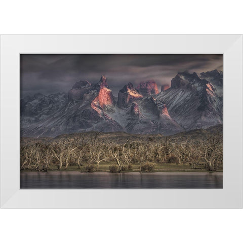 Below The Peaks Of Patagonia White Modern Wood Framed Art Print by Svoboda Mqep, Peter