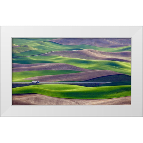 Driving In The Wheat Field At Palouse White Modern Wood Framed Art Print by Gao, Danny