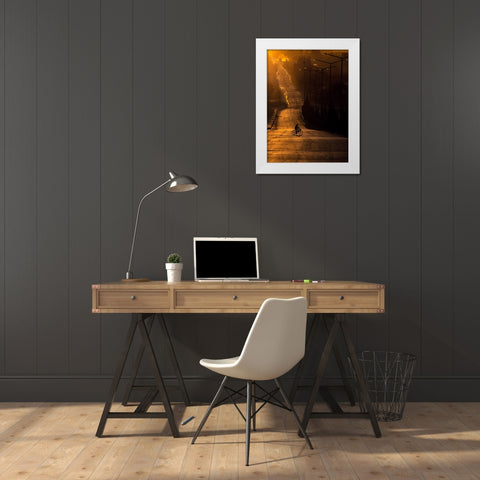 On The Way To Work White Modern Wood Framed Art Print by Bagci, Emir