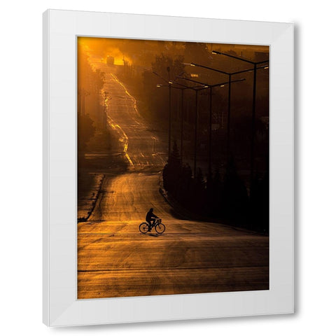 On The Way To Work White Modern Wood Framed Art Print by Bagci, Emir