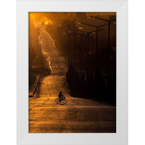 On The Way To Work White Modern Wood Framed Art Print by Bagci, Emir