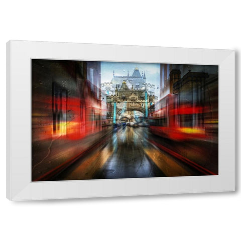 The Red Bus White Modern Wood Framed Art Print by W., Orkidea