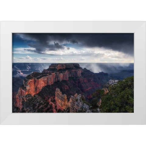 Scattered Showers At Grand Canyon White Modern Wood Framed Art Print by Ning, Aidong