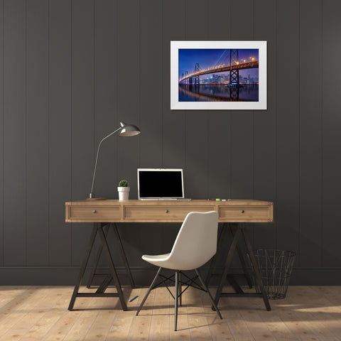 Urban Illusion: The Bay Bridge White Modern Wood Framed Art Print by Zheng, Michael