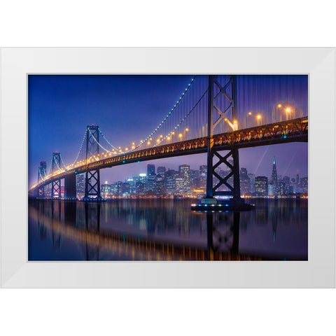 Urban Illusion: The Bay Bridge White Modern Wood Framed Art Print by Zheng, Michael
