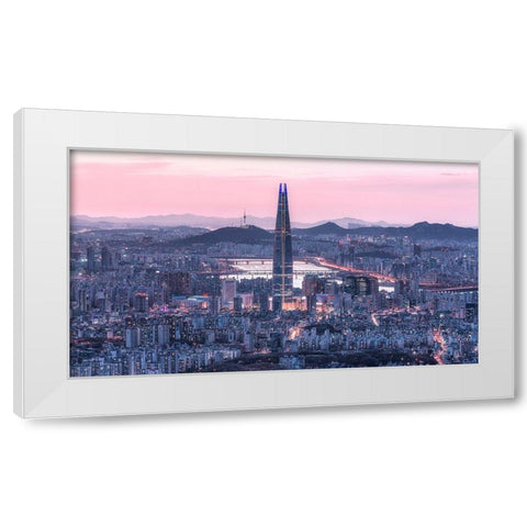 Seoul City White Modern Wood Framed Art Print by Eom, Gwangseop