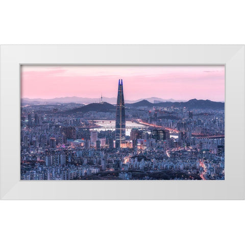 Seoul City White Modern Wood Framed Art Print by Eom, Gwangseop