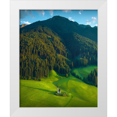Green Mountain White Modern Wood Framed Art Print by Cevik, Cuma