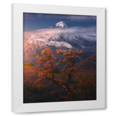 Autumnal Theme In Alborz Mountains White Modern Wood Framed Art Print by Behzad, Majid