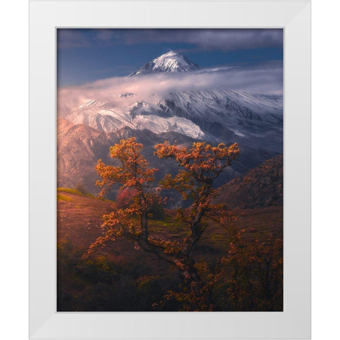 Autumnal Theme In Alborz Mountains White Modern Wood Framed Art Print by Behzad, Majid