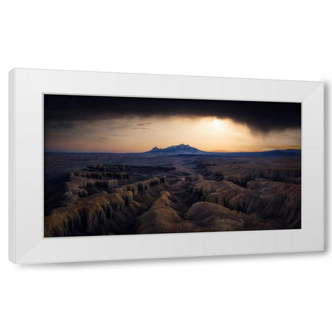 Dusk Of Badland White Modern Wood Framed Art Print by Zheng, Michael