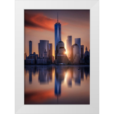 Manhattanhenge White Modern Wood Framed Art Print by Ruiz Dueso, Jorge