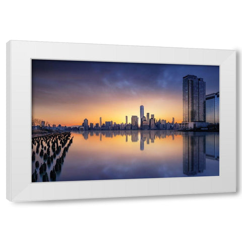 Sunset From Jersey White Modern Wood Framed Art Print by Ruiz Dueso, Jorge