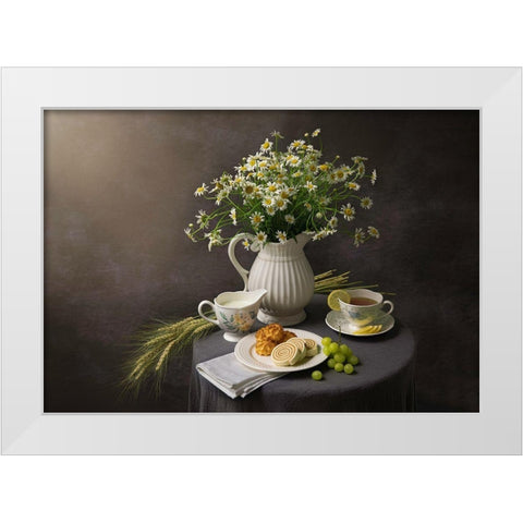 Afternoon Tea White Modern Wood Framed Art Print by L., Binbin