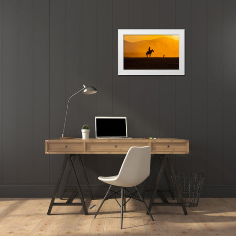 ManS Best Friends White Modern Wood Framed Art Print by TEKDOGAN, BARKAN