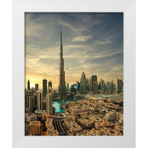 Downtown Sunset View White Modern Wood Framed Art Print by Sulaiman, Mohammad
