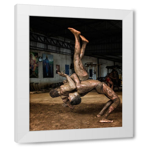 Indian Wrestling White Modern Wood Framed Art Print by Grover, Manik