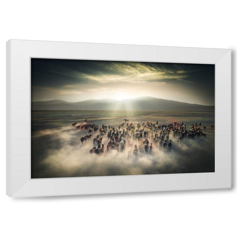 Wild Horses White Modern Wood Framed Art Print by Cevik, Cuma