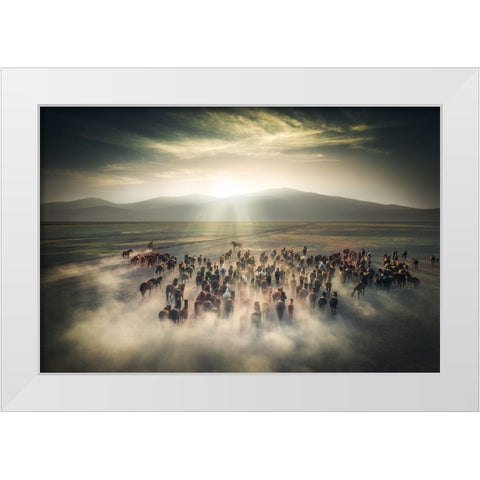 Wild Horses White Modern Wood Framed Art Print by Cevik, Cuma