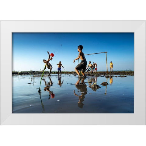 Play Football White Modern Wood Framed Art Print by Puji Anggriawan, Prianto