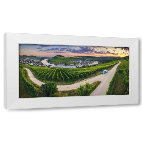 Hamm / Konz - Moselschleife With Chevy Bel Air White Modern Wood Framed Art Print by Claude Castor, Jean