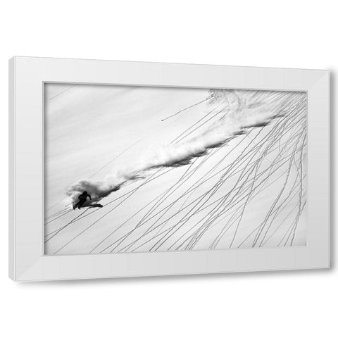 Skiing Powder White Modern Wood Framed Art Print by Rieg, Lorenzo