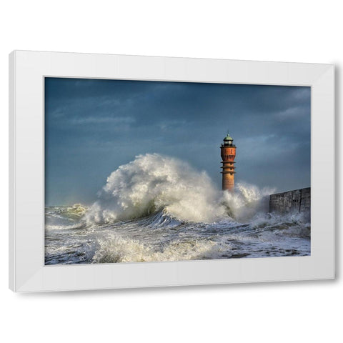 La Puissance Des Vagues White Modern Wood Framed Art Print by Pecqueux, Stephane