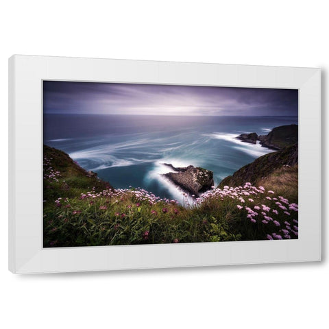 On The Edge Of The Cliff White Modern Wood Framed Art Print by Ruiz Dueso, Jorge