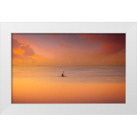 Albufera Kayaking At Sunset 7D17 White Modern Wood Framed Art Print by joanaduenas