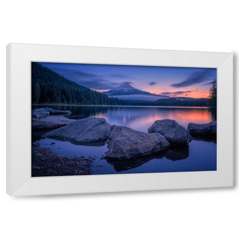 Twilight At Trillium Lake White Modern Wood Framed Art Print by Jacobs, Lydia