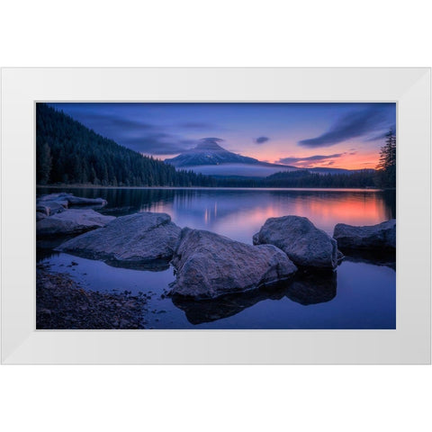 Twilight At Trillium Lake White Modern Wood Framed Art Print by Jacobs, Lydia