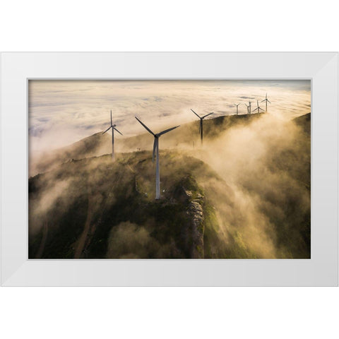 Wind Farm White Modern Wood Framed Art Print by Liaoyuhan
