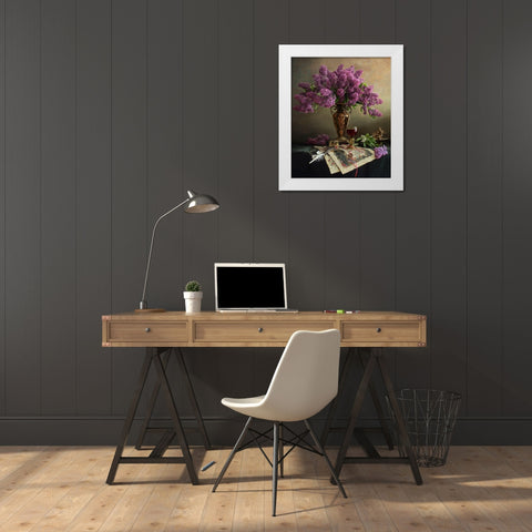 Still Life With Flowers White Modern Wood Framed Art Print by Morozov, Andrey