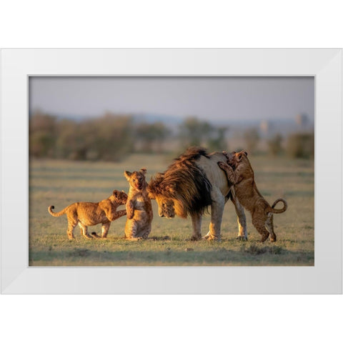 Dad And Kids White Modern Wood Framed Art Print by Li, Min