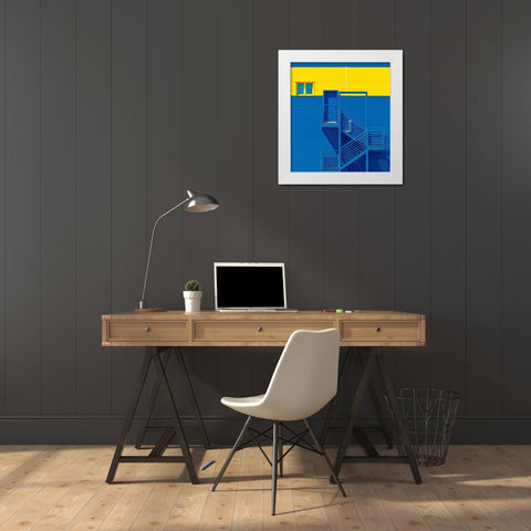Blue Yellow White Modern Wood Framed Art Print by Bakotic, Igor
