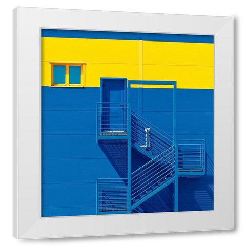 Blue Yellow White Modern Wood Framed Art Print by Bakotic, Igor