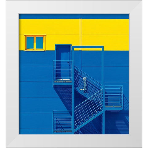 Blue Yellow White Modern Wood Framed Art Print by Bakotic, Igor