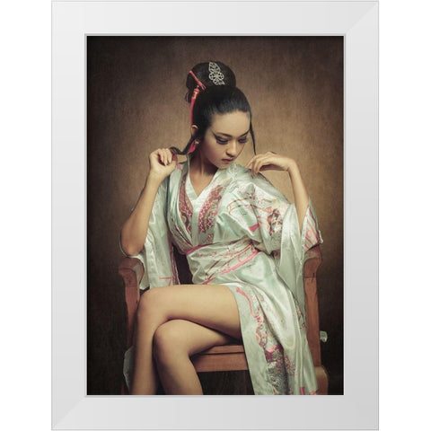 The Story Of Geisha : Fantasize White Modern Wood Framed Art Print by Abdillah, Djayent
