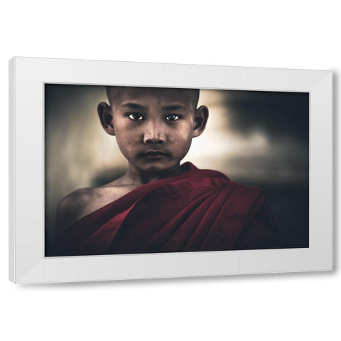 Young Eyes From Myanmar White Modern Wood Framed Art Print by Tagliarino, Marco