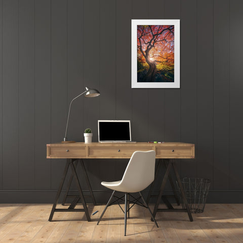 The Japanese Tree White Modern Wood Framed Art Print by De La, Javier