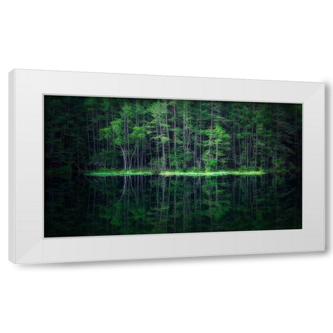 Green World White Modern Wood Framed Art Print by Mitamura, Takeshi