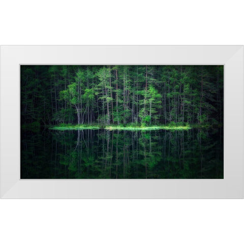 Green World White Modern Wood Framed Art Print by Mitamura, Takeshi