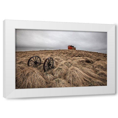 The House On The Hill White Modern Wood Framed Art Print by Ingibergsson, Bragi